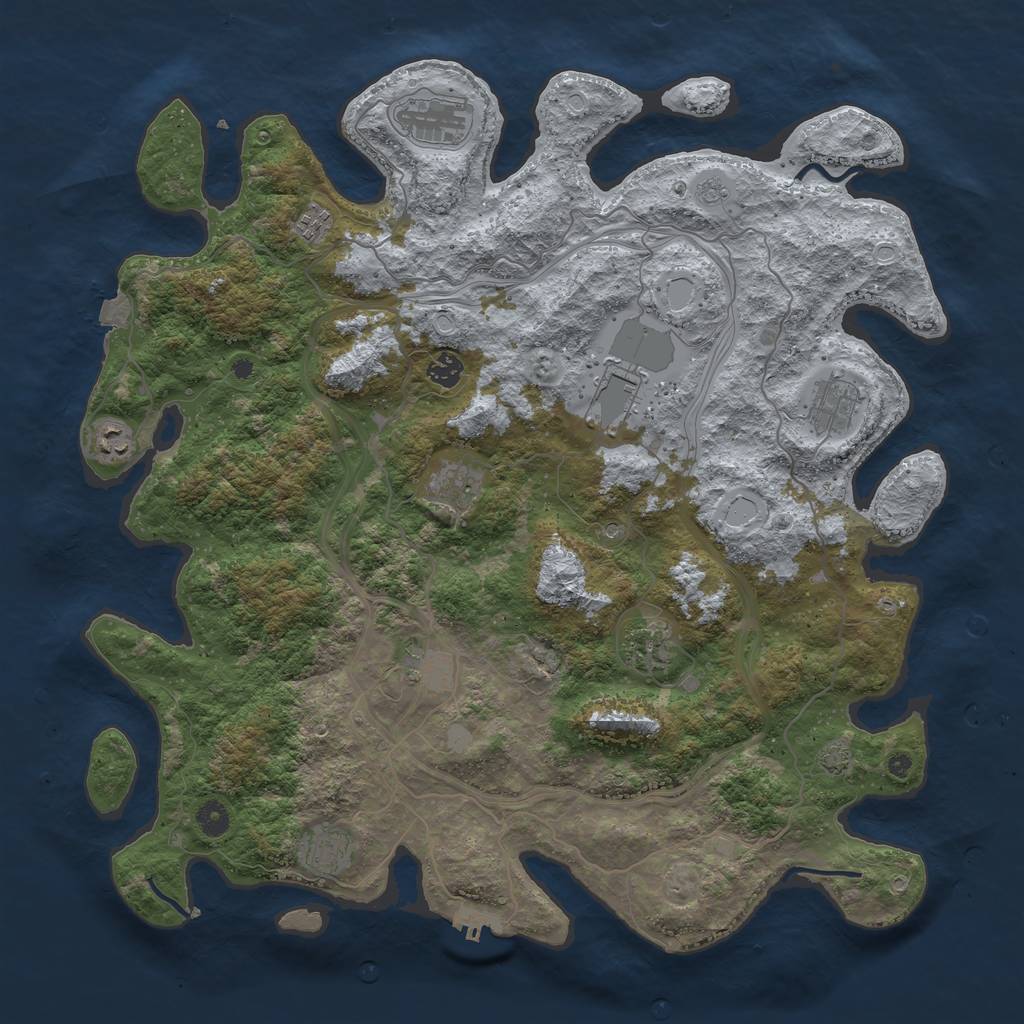 Rust Map: Procedural Map, Size: 4500, Seed: 501106677, 17 Monuments