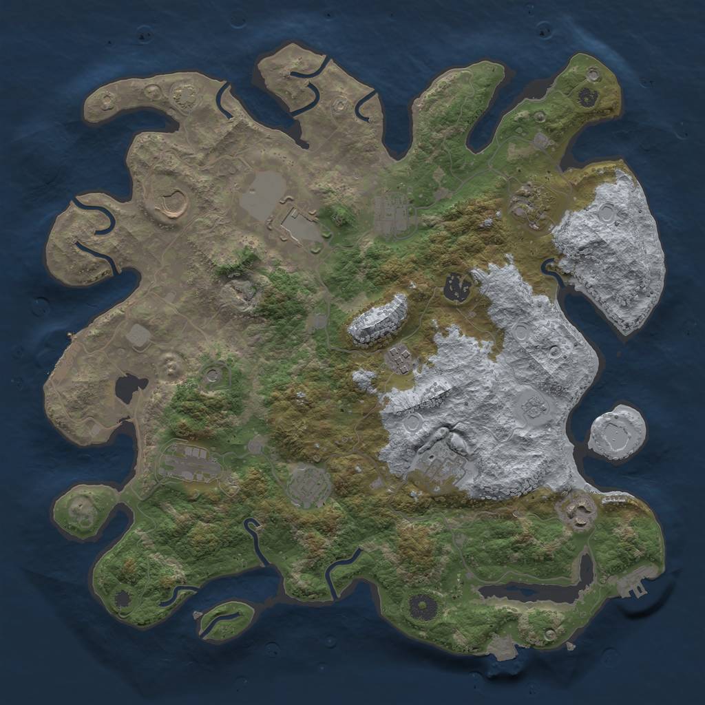 Rust Map: Procedural Map, Size: 3800, Seed: 47780411, 18 Monuments