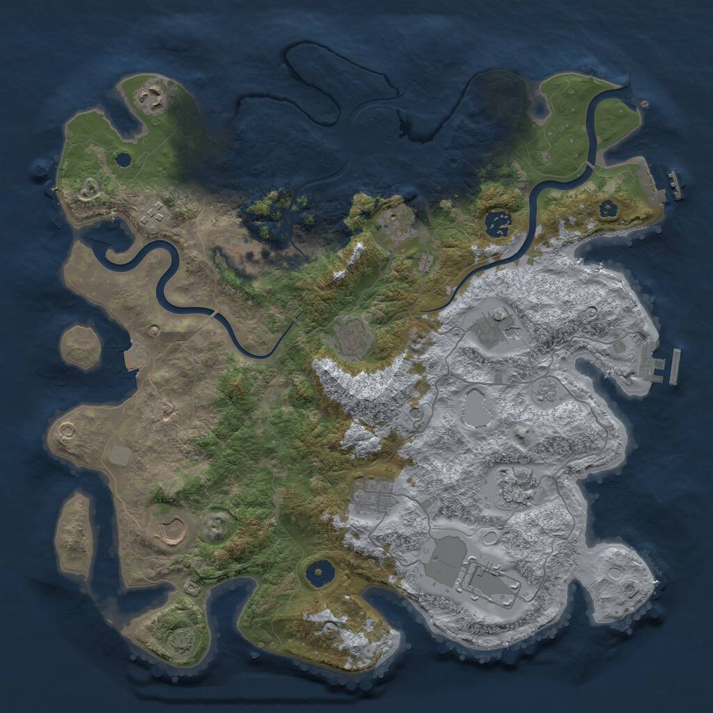 Rust Map: Procedural Map, Size: 3950, Seed: 89596180, 17 Monuments