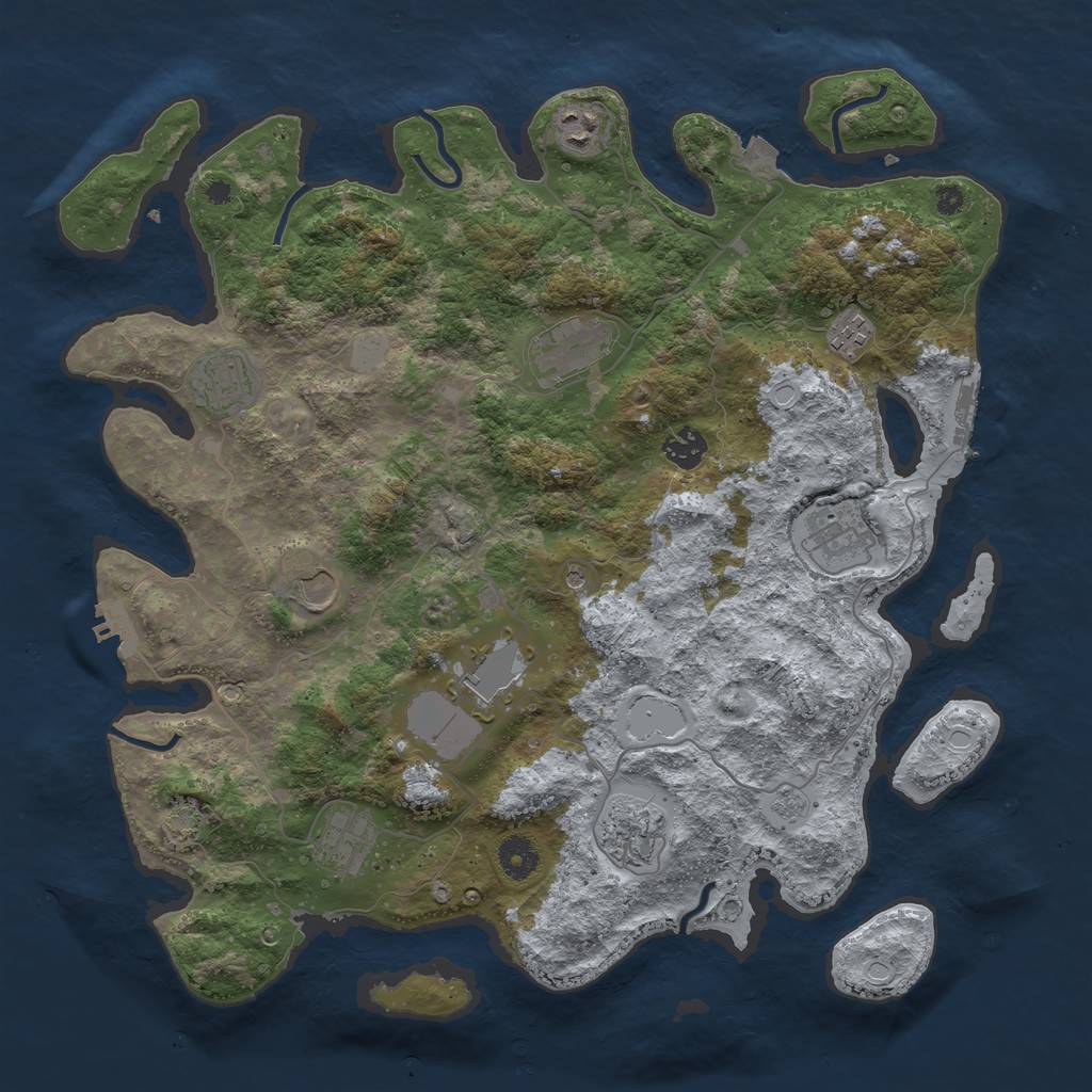 Rust Map: Procedural Map, Size: 3950, Seed: 30758344, 18 Monuments