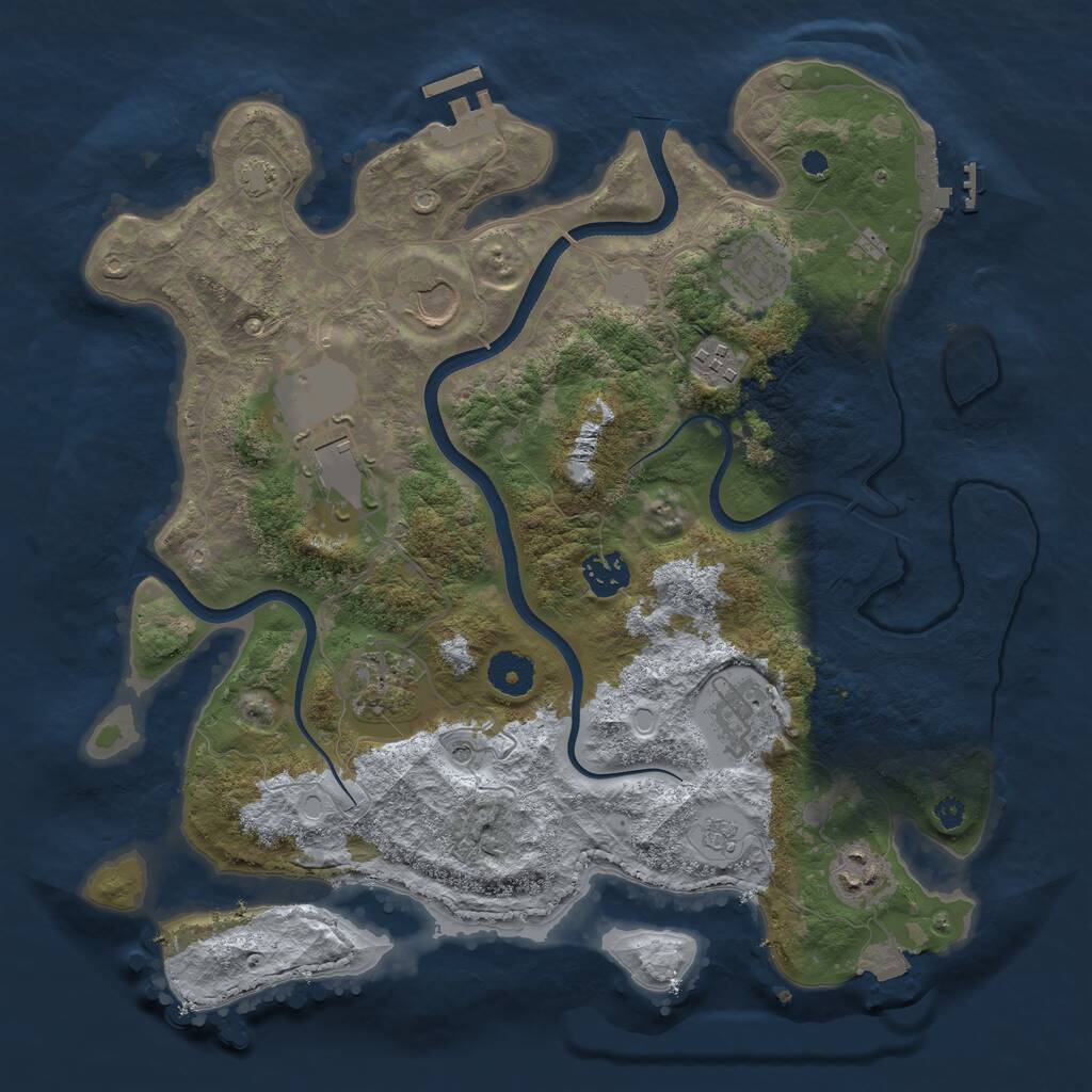 Rust Map: Procedural Map, Size: 3600, Seed: 81689075, 14 Monuments