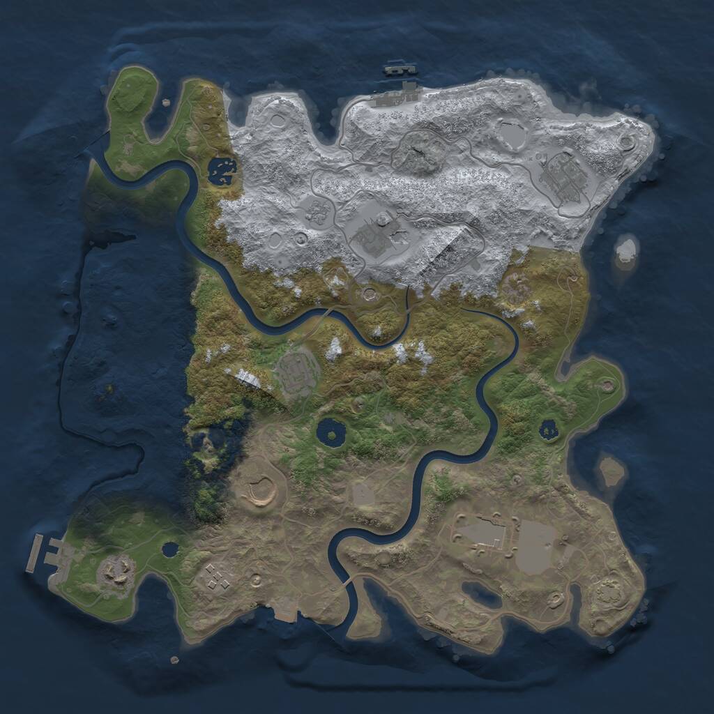 Rust Map: Procedural Map, Size: 3650, Seed: 27564374, 14 Monuments
