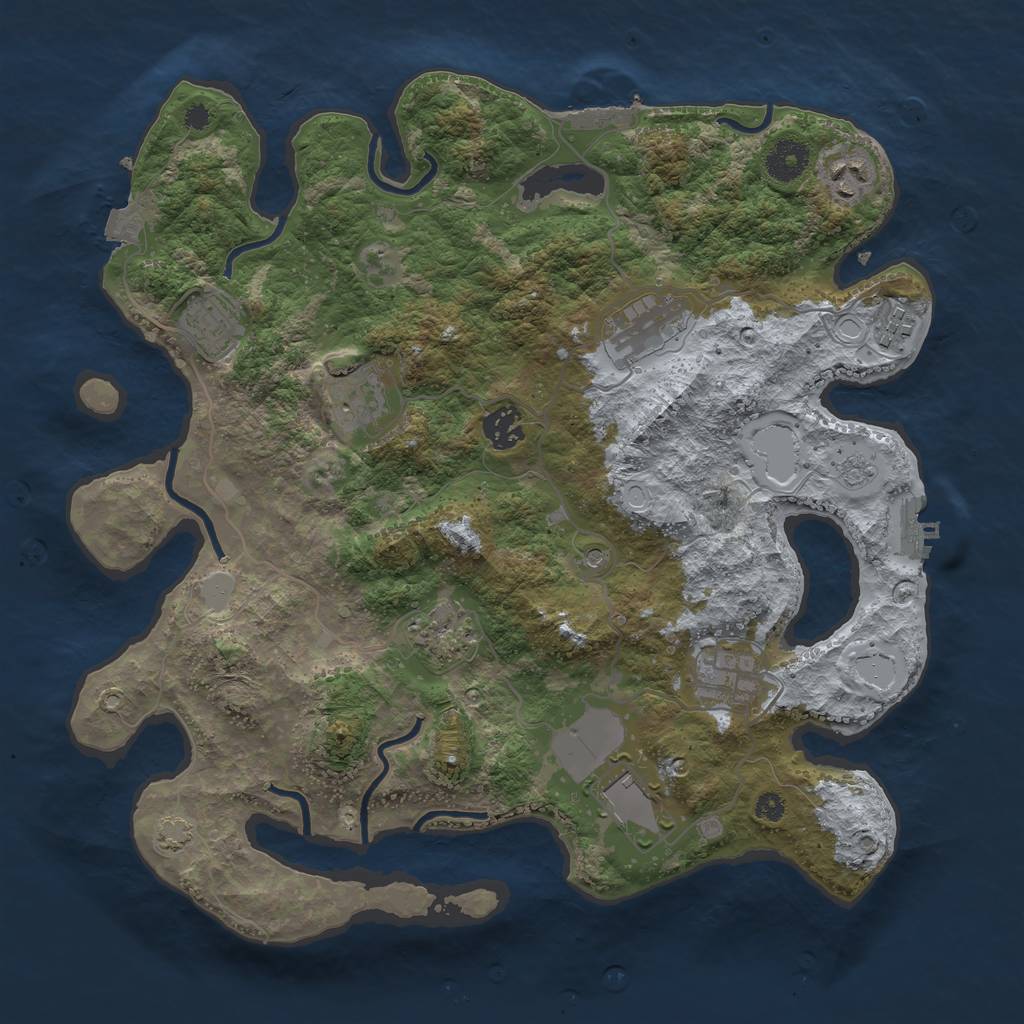 Rust Map: Procedural Map, Size: 3650, Seed: 41196663, 17 Monuments