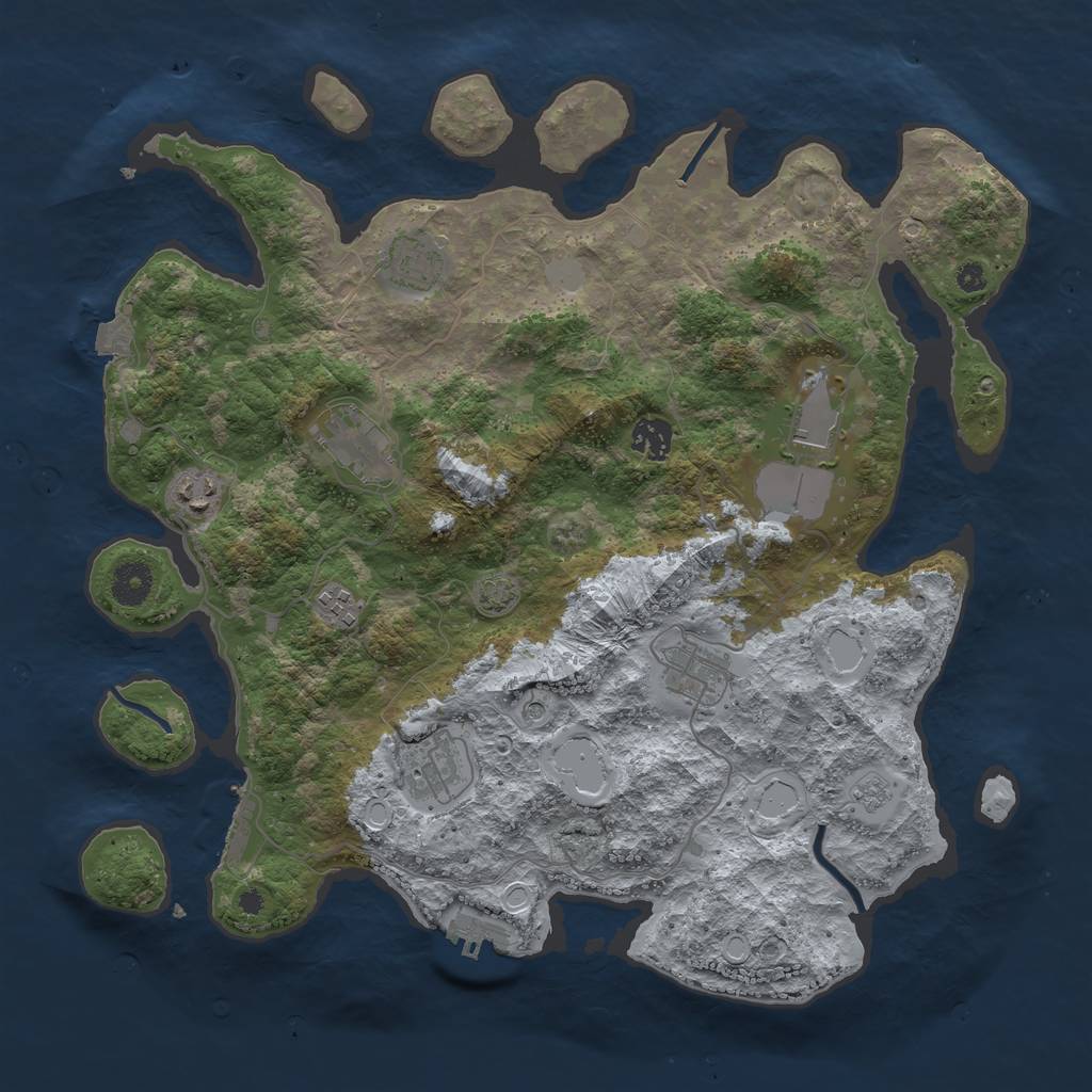 Rust Map: Procedural Map, Size: 3850, Seed: 14183354, 16 Monuments