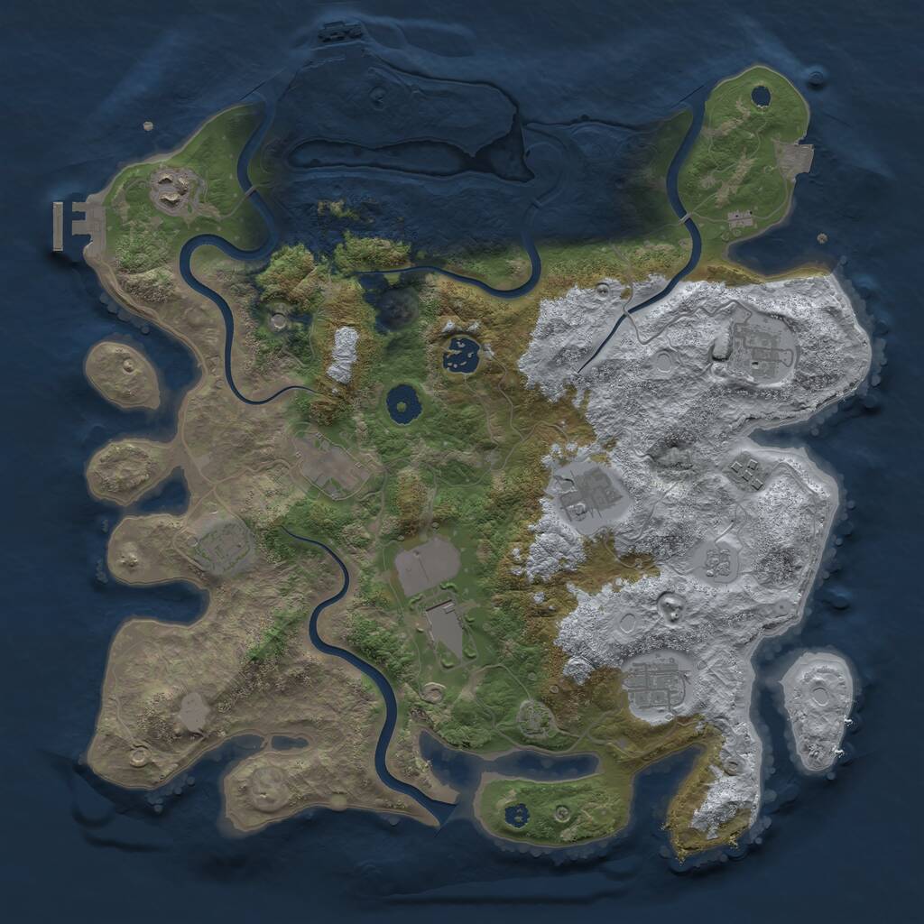 Rust Map: Procedural Map, Size: 3800, Seed: 34351850, 15 Monuments