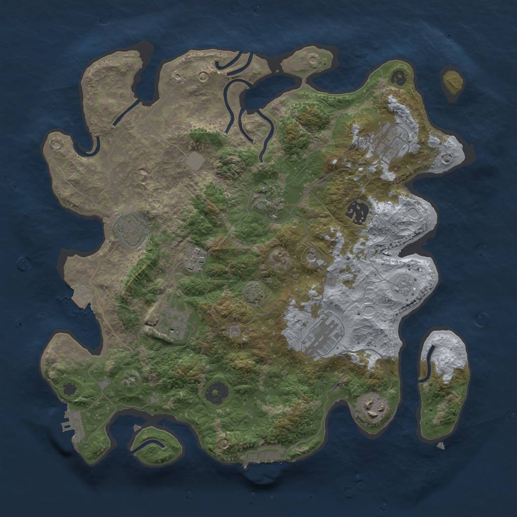 Rust Map: Procedural Map, Size: 3450, Seed: 71412377, 16 Monuments