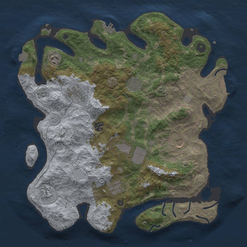 Rust Map: Procedural Map, Size: 3850, Seed: 73994941, 17 Monuments