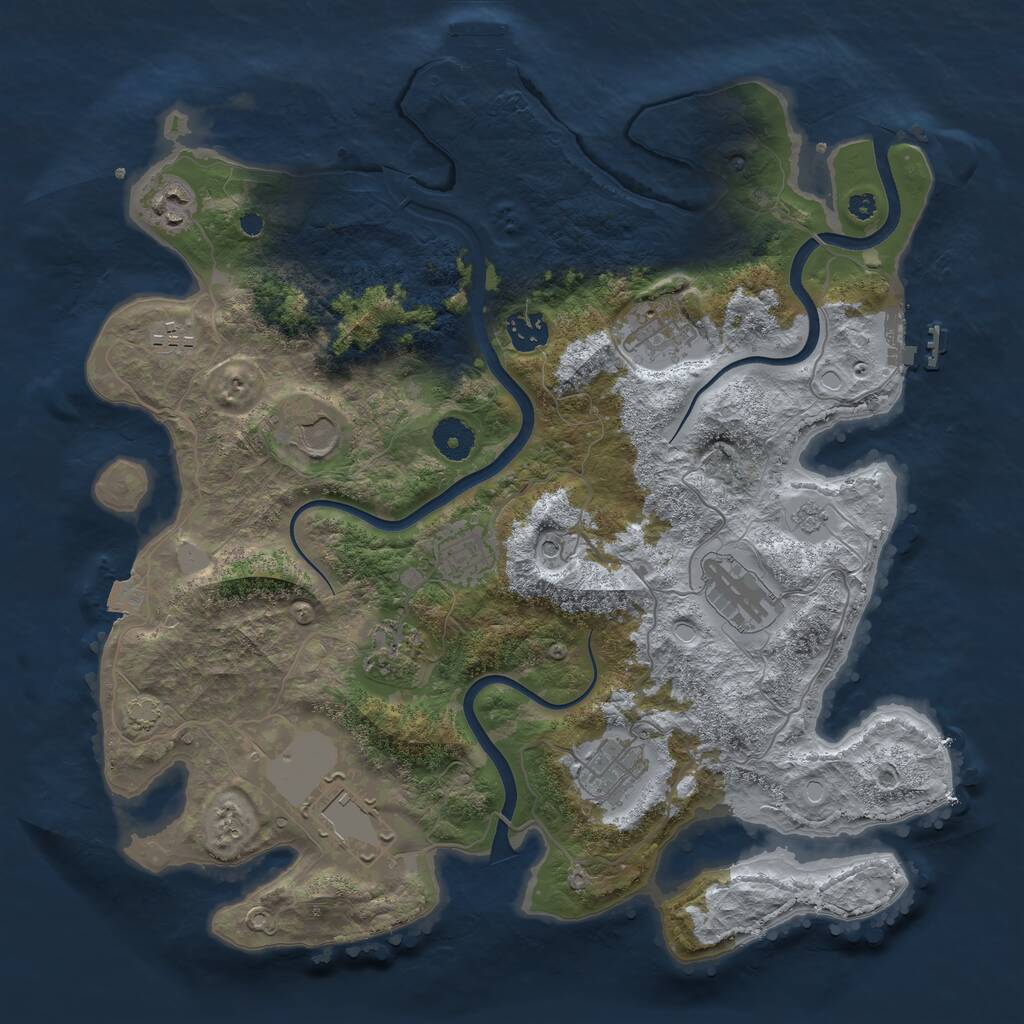Rust Map: Procedural Map, Size: 3750, Seed: 70007180, 16 Monuments