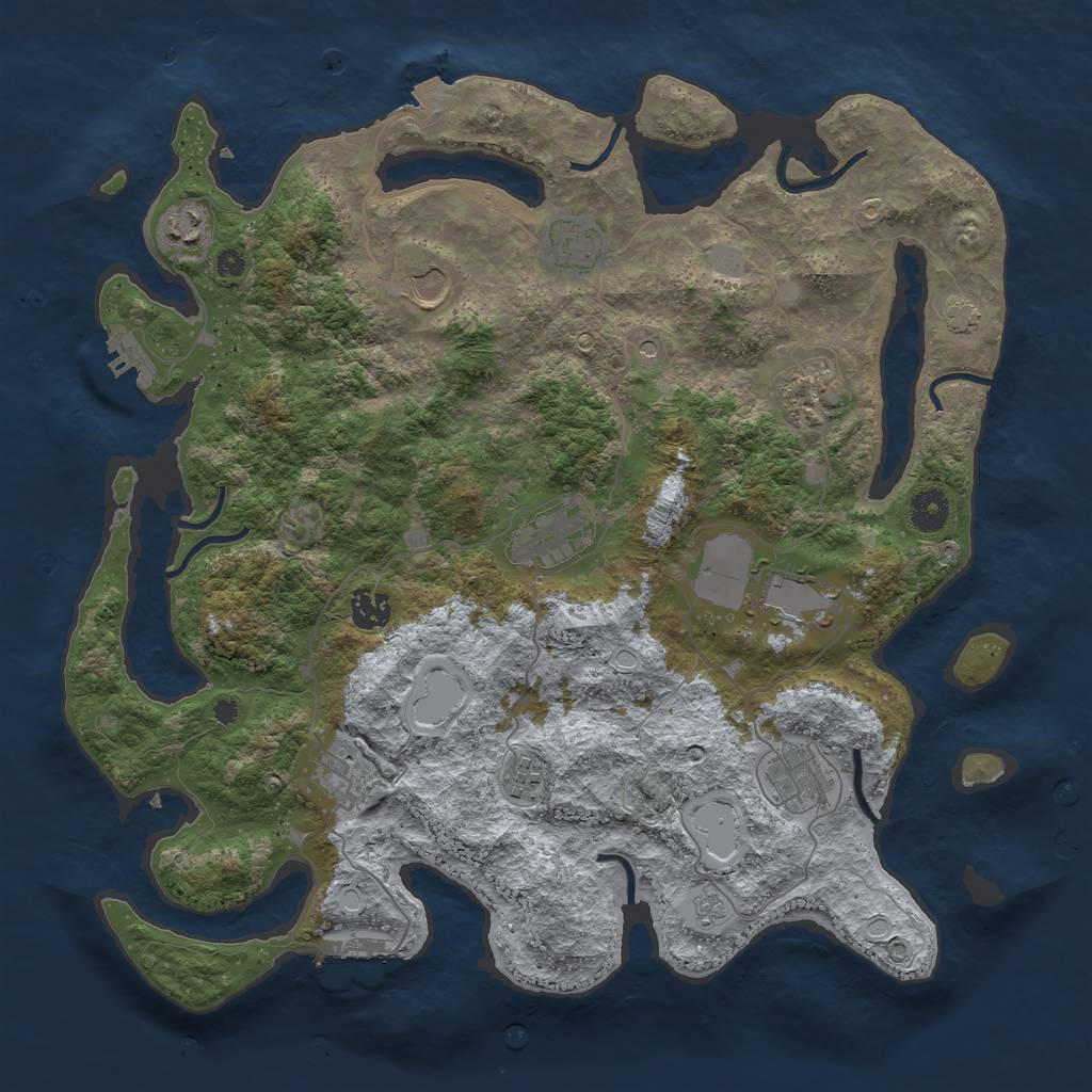 Rust Map: Procedural Map, Size: 3950, Seed: 60331036, 18 Monuments