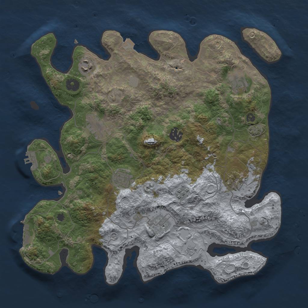 Rust Map: Procedural Map, Size: 3450, Seed: 74520566, 16 Monuments