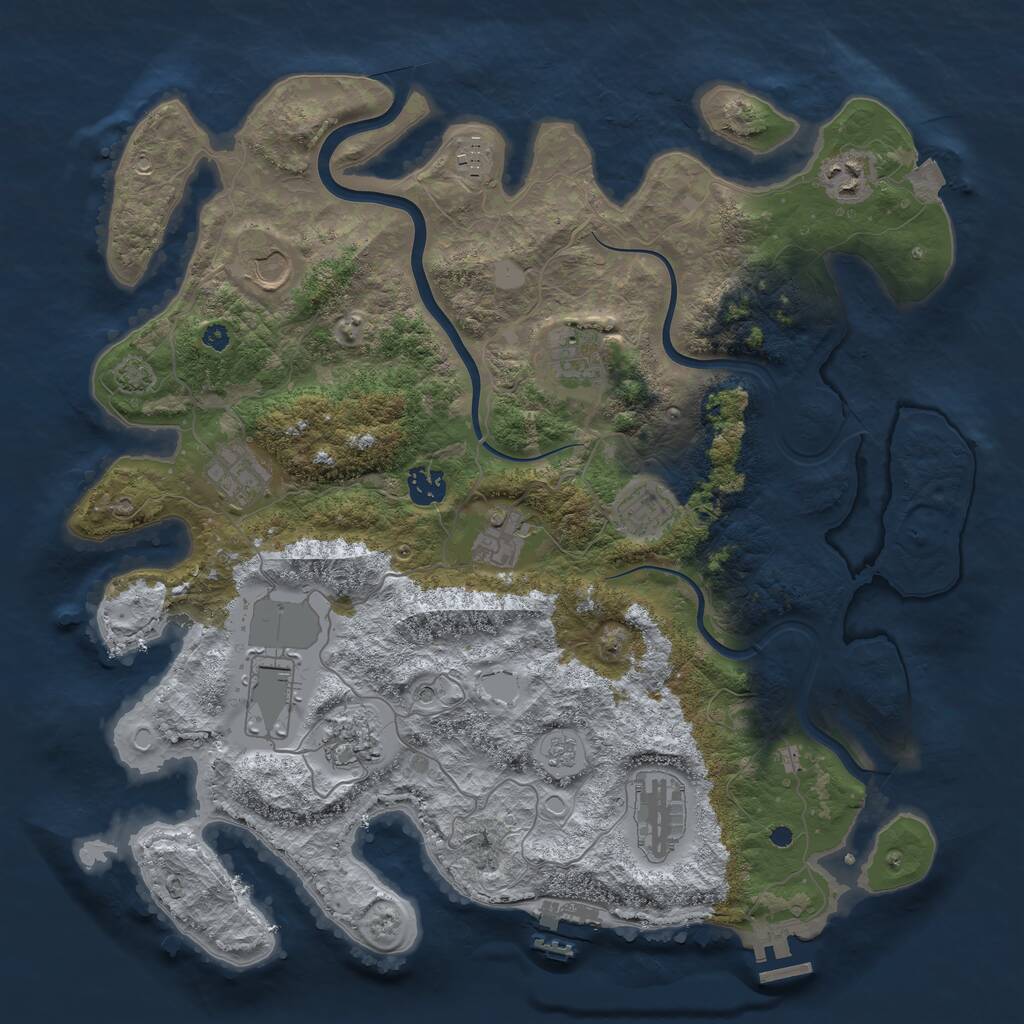 Rust Map: Procedural Map, Size: 3900, Seed: 69383852, 17 Monuments