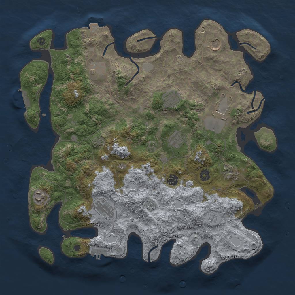 Rust Map: Procedural Map, Size: 3900, Seed: 43458613, 18 Monuments