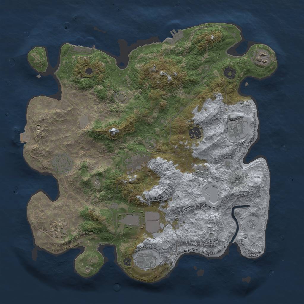 Rust Map: Procedural Map, Size: 3700, Seed: 523783178, 17 Monuments