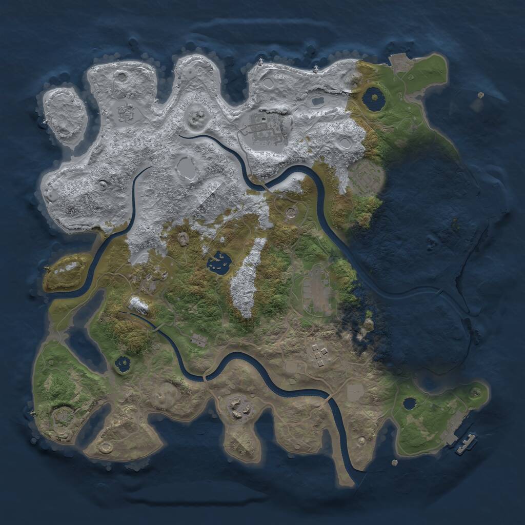 Rust Map: Procedural Map, Size: 3450, Seed: 74581595, 13 Monuments
