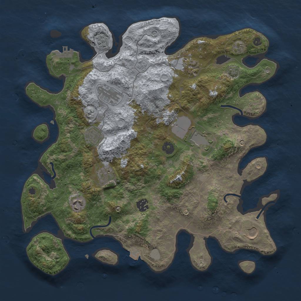 Rust Map: Procedural Map, Size: 3700, Seed: 57523004, 16 Monuments