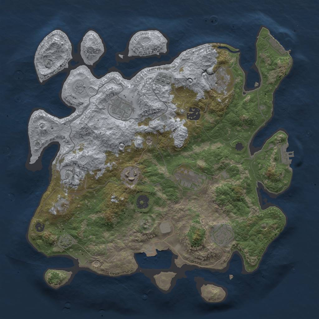 Rust Map: Procedural Map, Size: 3450, Seed: 55153633, 16 Monuments