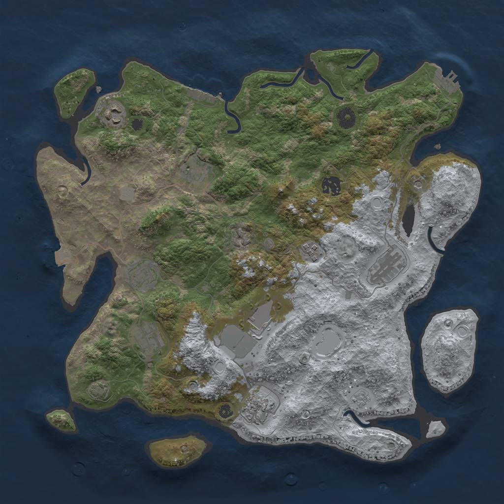 Rust Map: Procedural Map, Size: 3800, Seed: 64553252, 17 Monuments