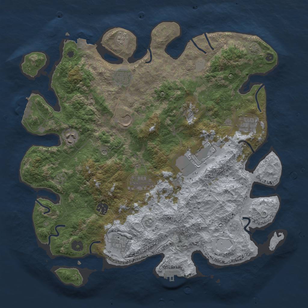 Rust Map: Procedural Map, Size: 3950, Seed: 43755336, 18 Monuments