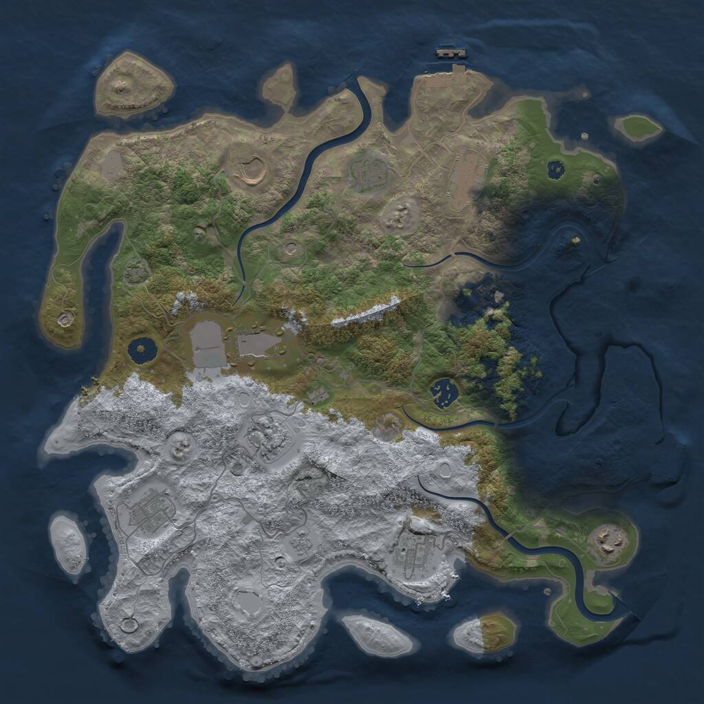 Rust Map: Procedural Map, Size: 3850, Seed: 51810423, 16 Monuments
