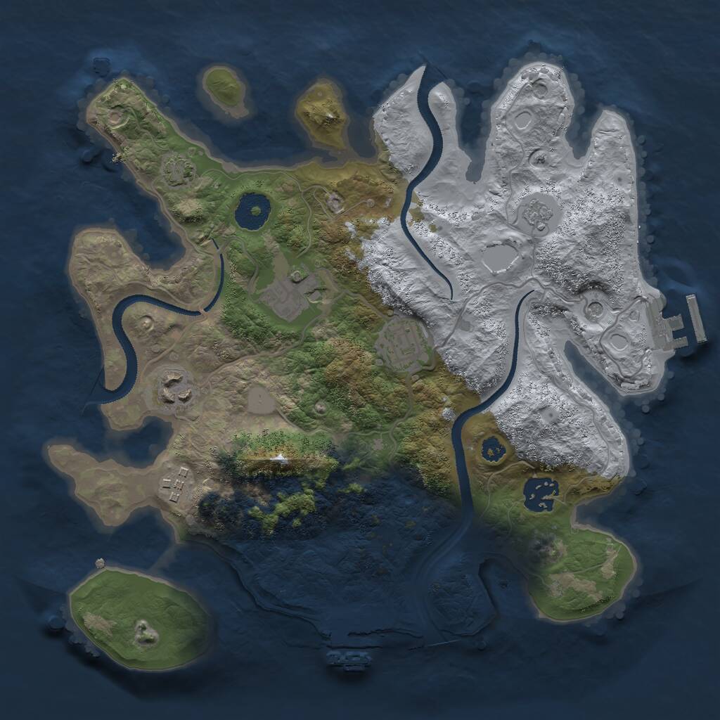 Rust Map: Procedural Map, Size: 3000, Seed: 2059722899, 11 Monuments