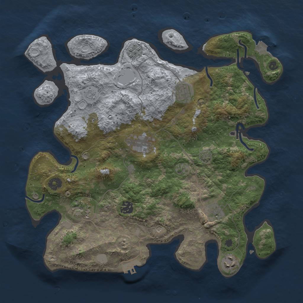 Rust Map: Procedural Map, Size: 3450, Seed: 16289584, 14 Monuments