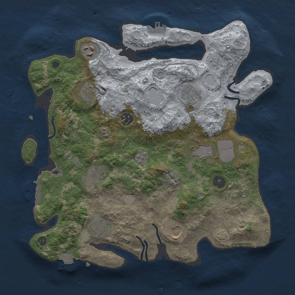Rust Map: Procedural Map, Size: 3500, Seed: 73901258, 18 Monuments