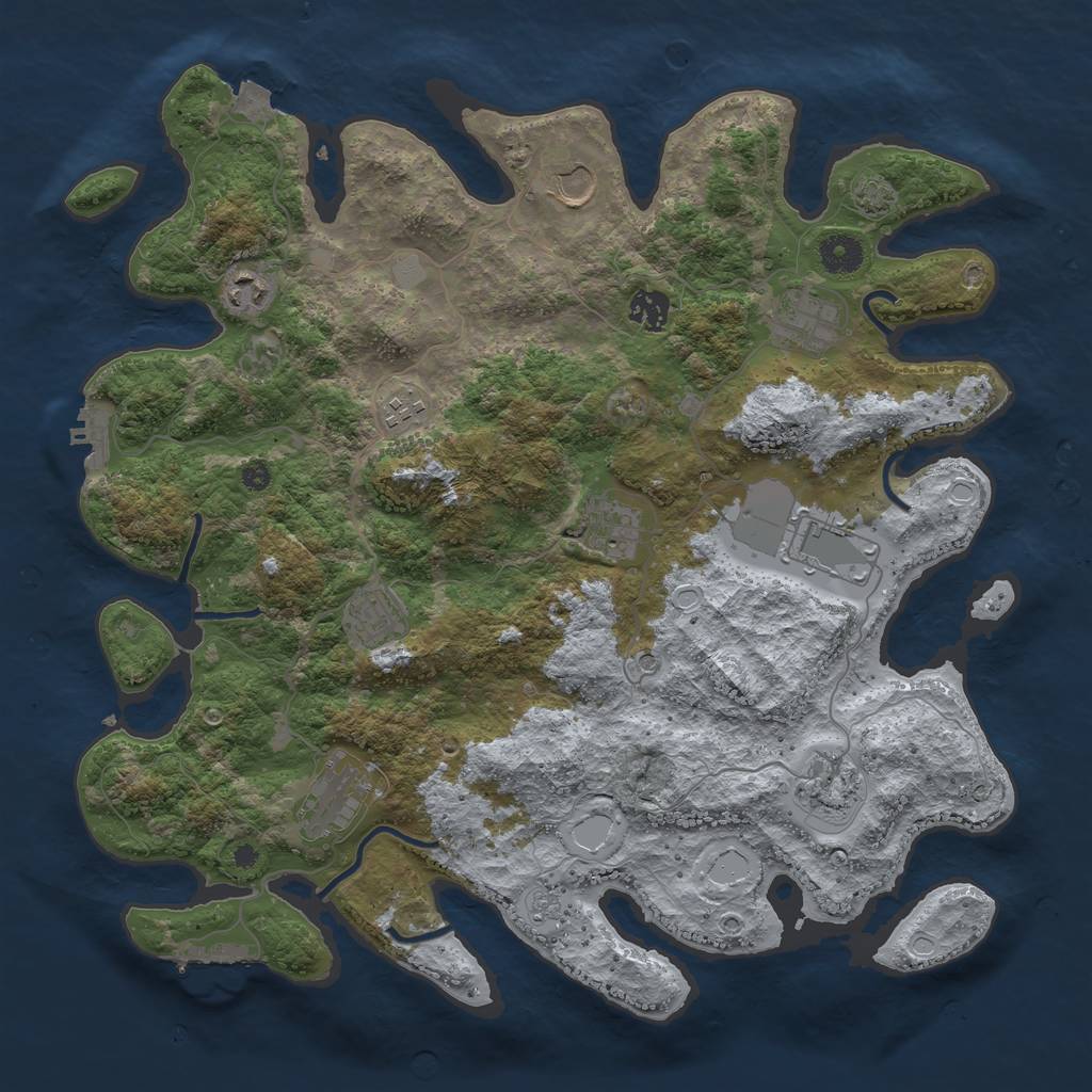 Rust Map: Procedural Map, Size: 3950, Seed: 77976331, 18 Monuments