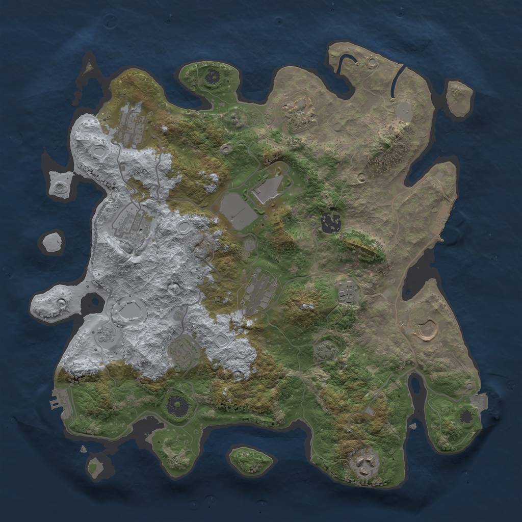 Rust Map: Procedural Map, Size: 3650, Seed: 43277288, 17 Monuments