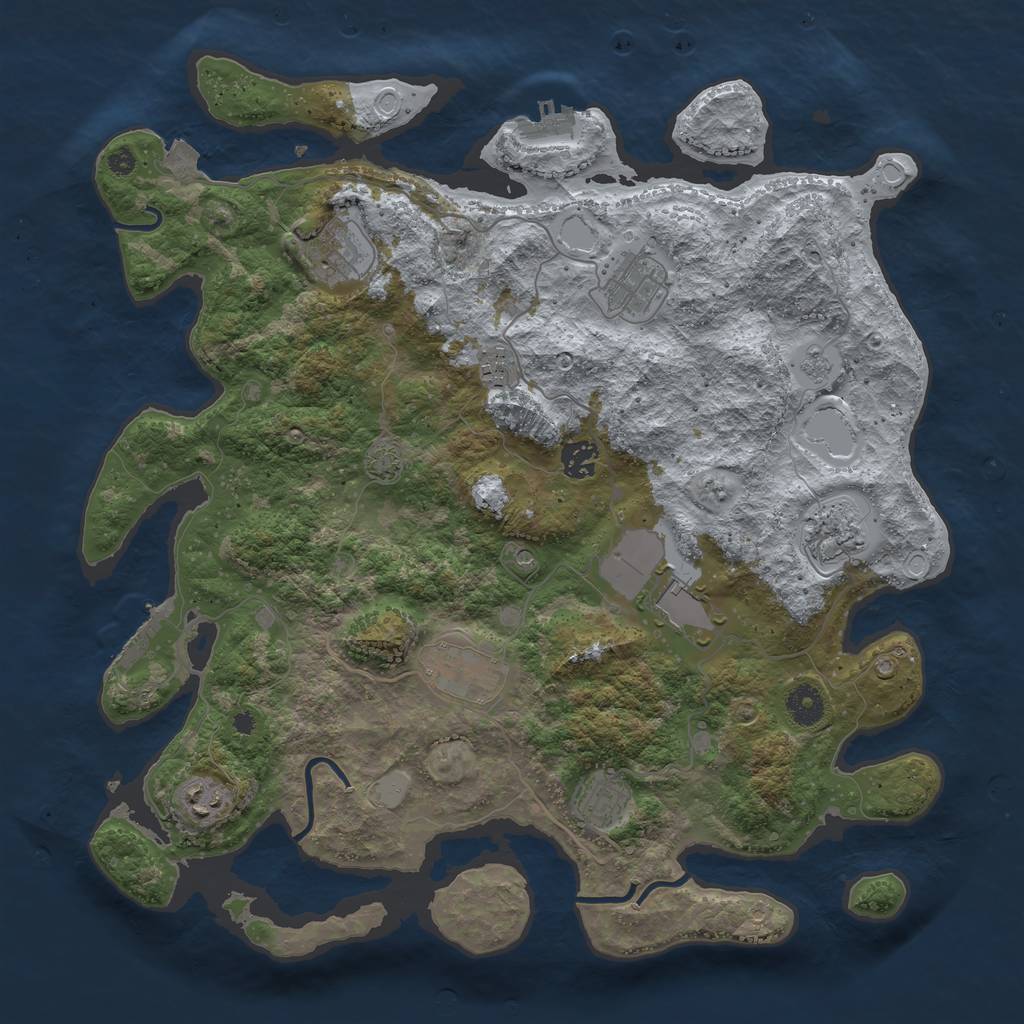 Rust Map: Procedural Map, Size: 3950, Seed: 69090062, 17 Monuments