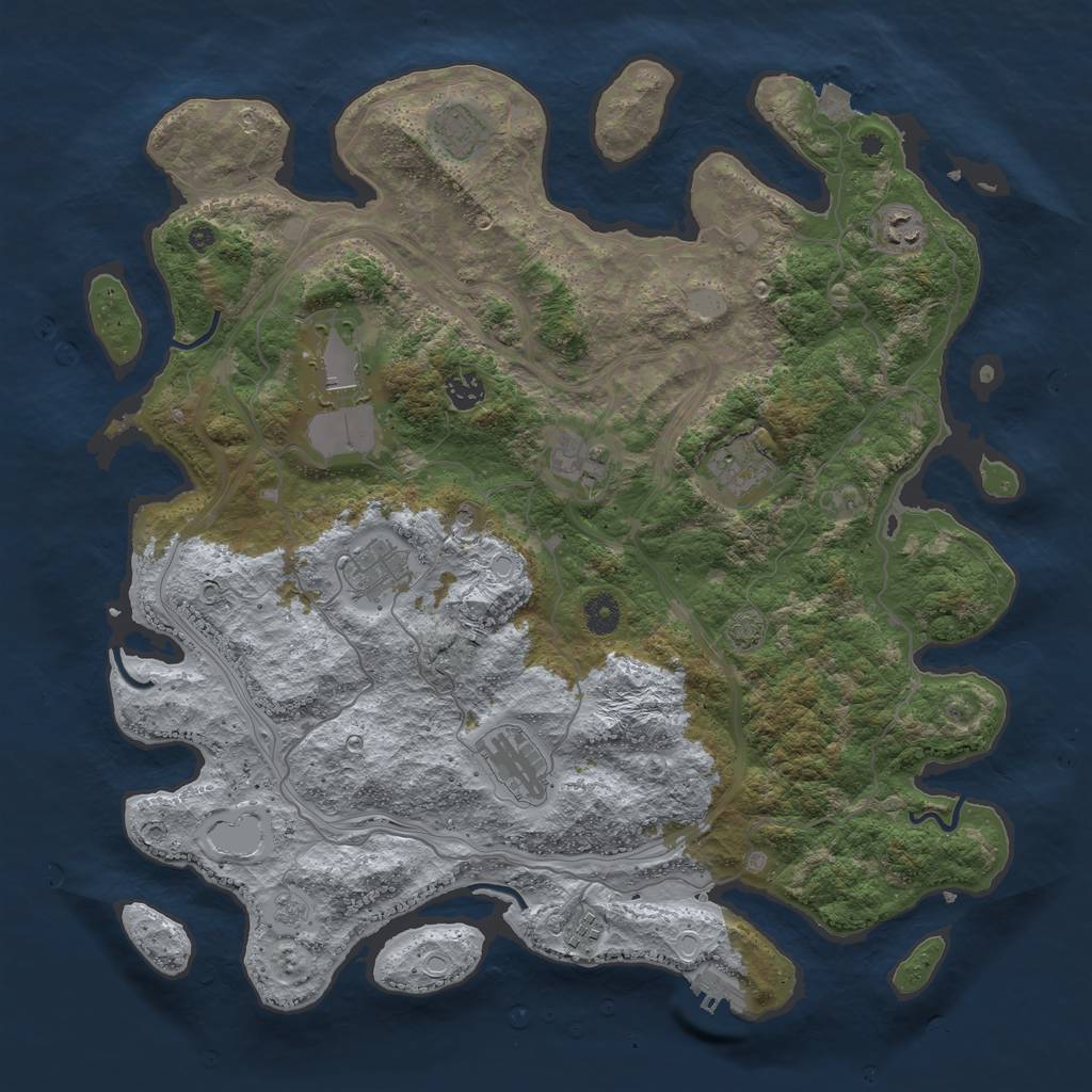 Rust Map: Procedural Map, Size: 4250, Seed: 76904054, 16 Monuments