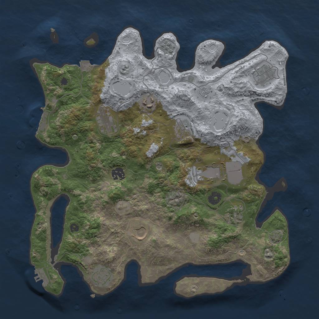 Rust Map: Procedural Map, Size: 3650, Seed: 77216622, 18 Monuments