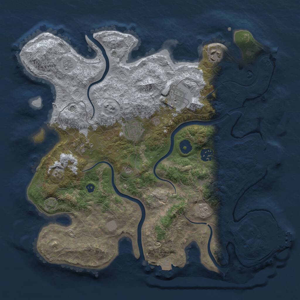 Rust Map: Procedural Map, Size: 3450, Seed: 57086801, 12 Monuments