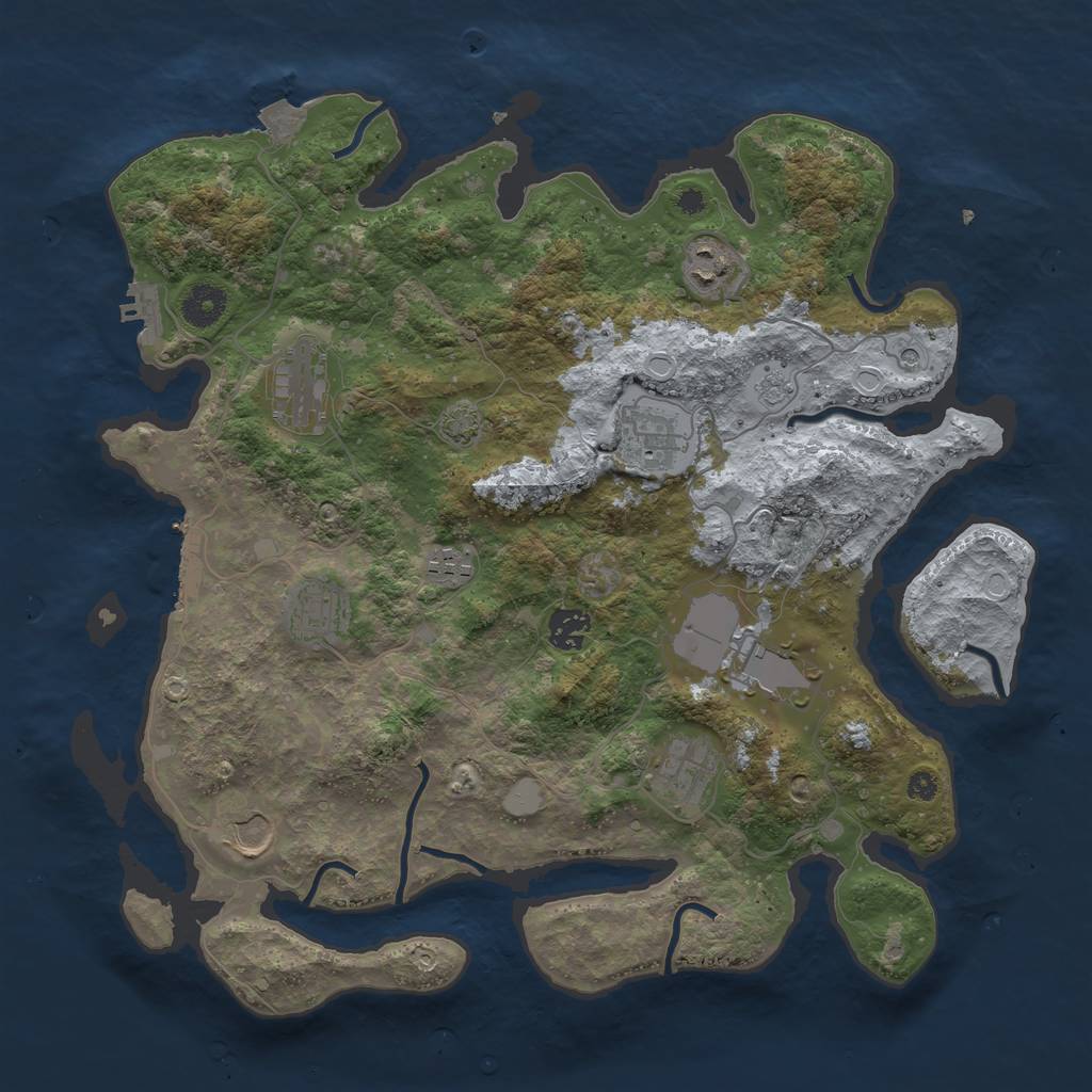 Rust Map: Procedural Map, Size: 3800, Seed: 30989343, 17 Monuments