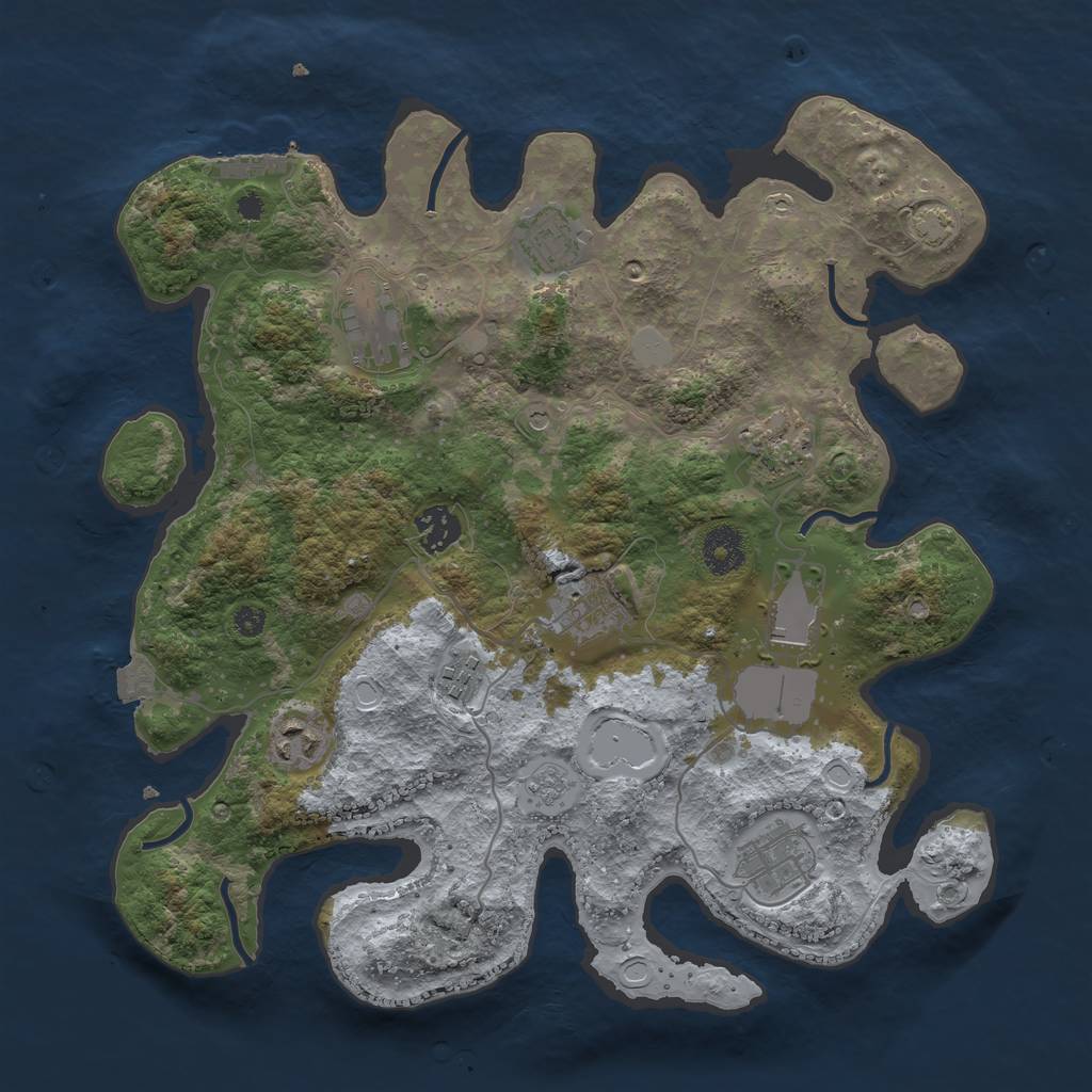 Rust Map: Procedural Map, Size: 3550, Seed: 16523877, 16 Monuments