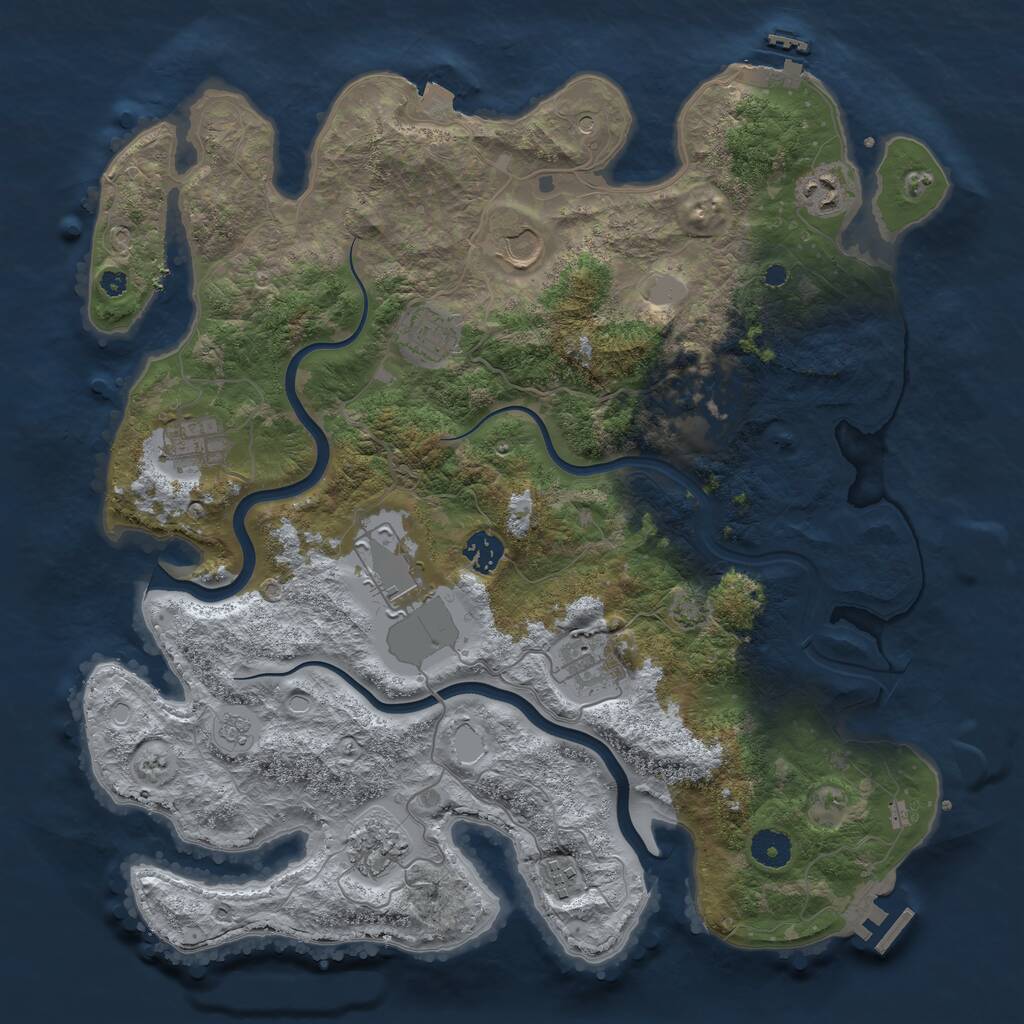 Rust Map: Procedural Map, Size: 3900, Seed: 32854774, 16 Monuments