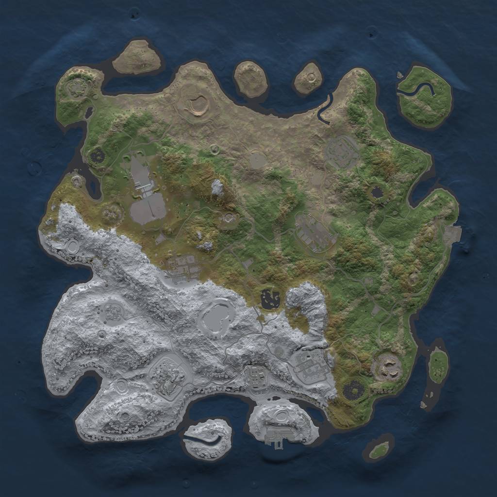 Rust Map: Procedural Map, Size: 3600, Seed: 415750254, 17 Monuments