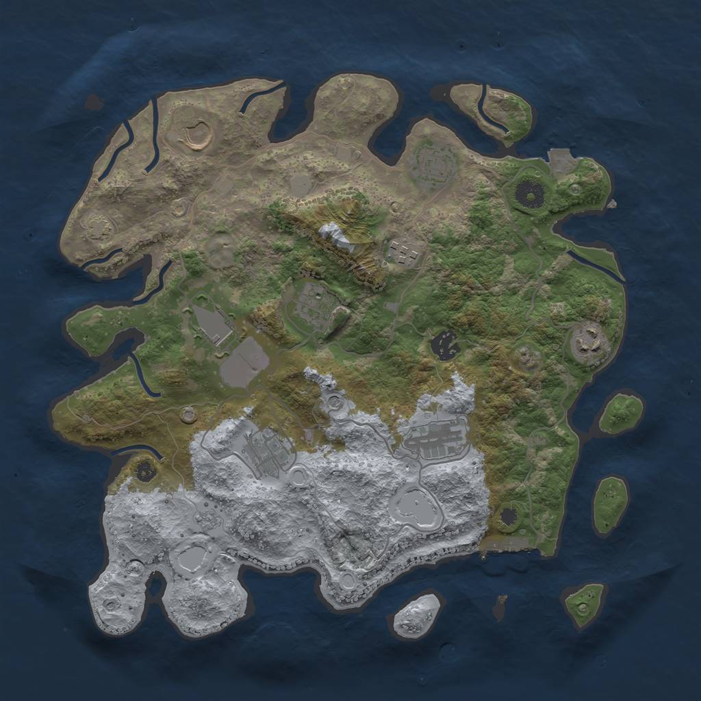 Rust Map: Procedural Map, Size: 3650, Seed: 56828409, 16 Monuments