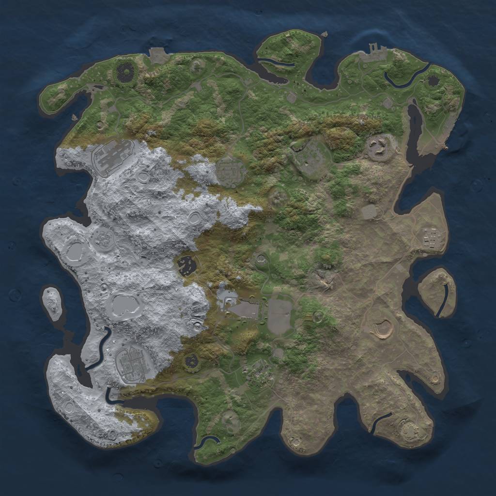 Rust Map: Procedural Map, Size: 3850, Seed: 1670301377, 18 Monuments