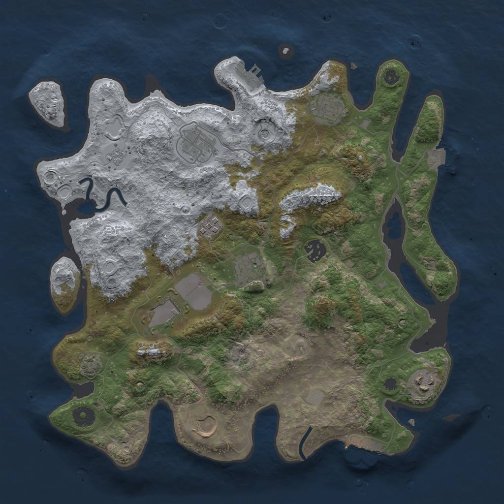 Rust Map: Procedural Map, Size: 3550, Seed: 74553833, 16 Monuments