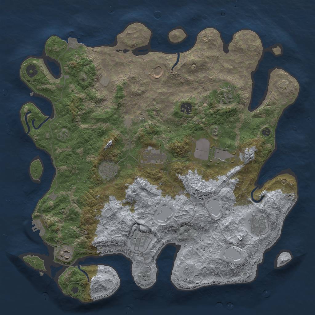 Rust Map: Procedural Map, Size: 3950, Seed: 74357301, 17 Monuments