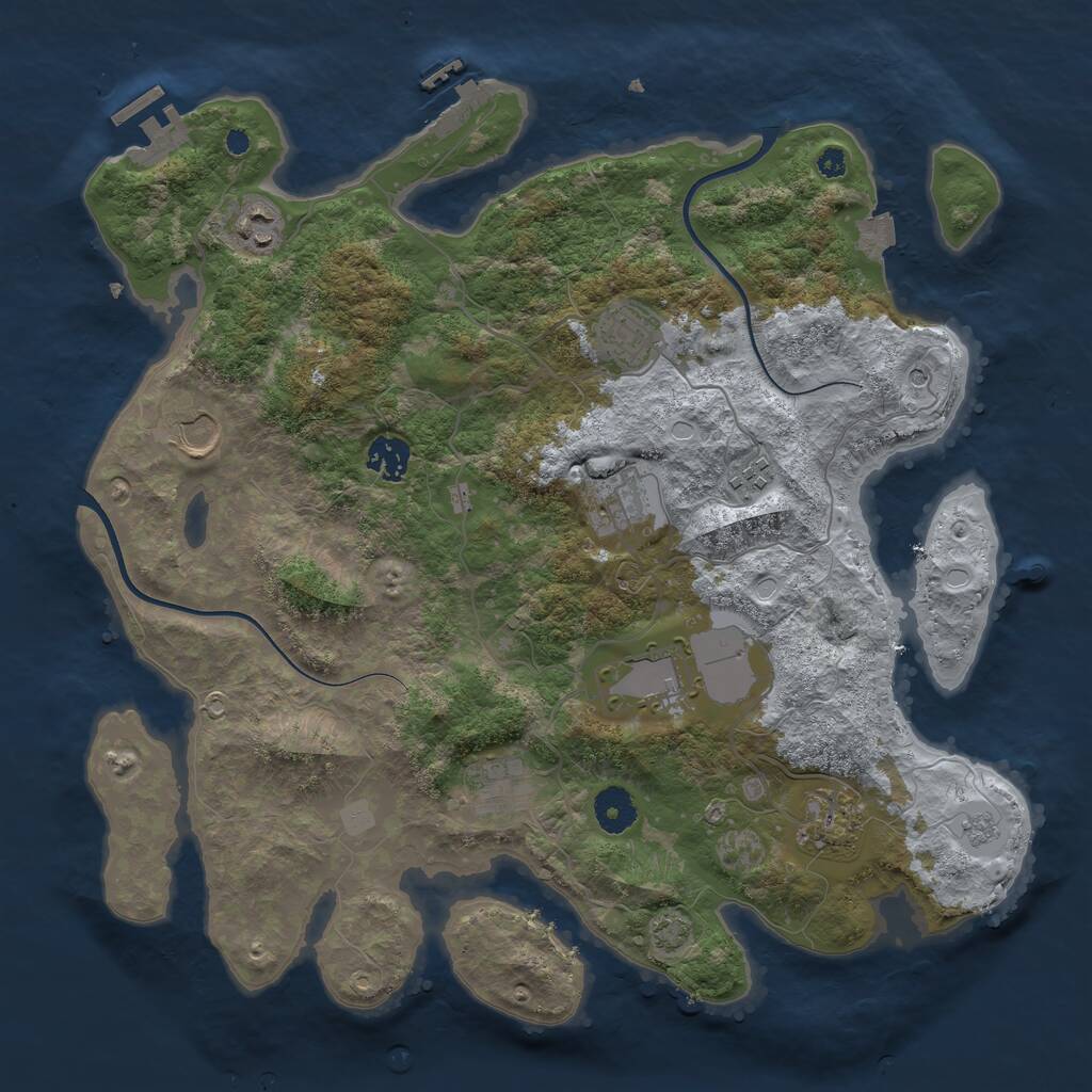 Rust Map: Procedural Map, Size: 3750, Seed: 55453076, 15 Monuments