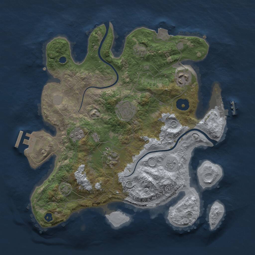 Rust Map: Procedural Map, Size: 3000, Seed: 736254343, 10 Monuments