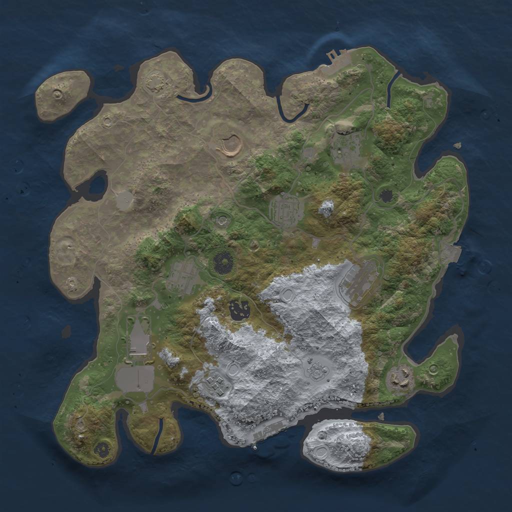 Rust Map: Procedural Map, Size: 3500, Seed: 1076079263, 17 Monuments