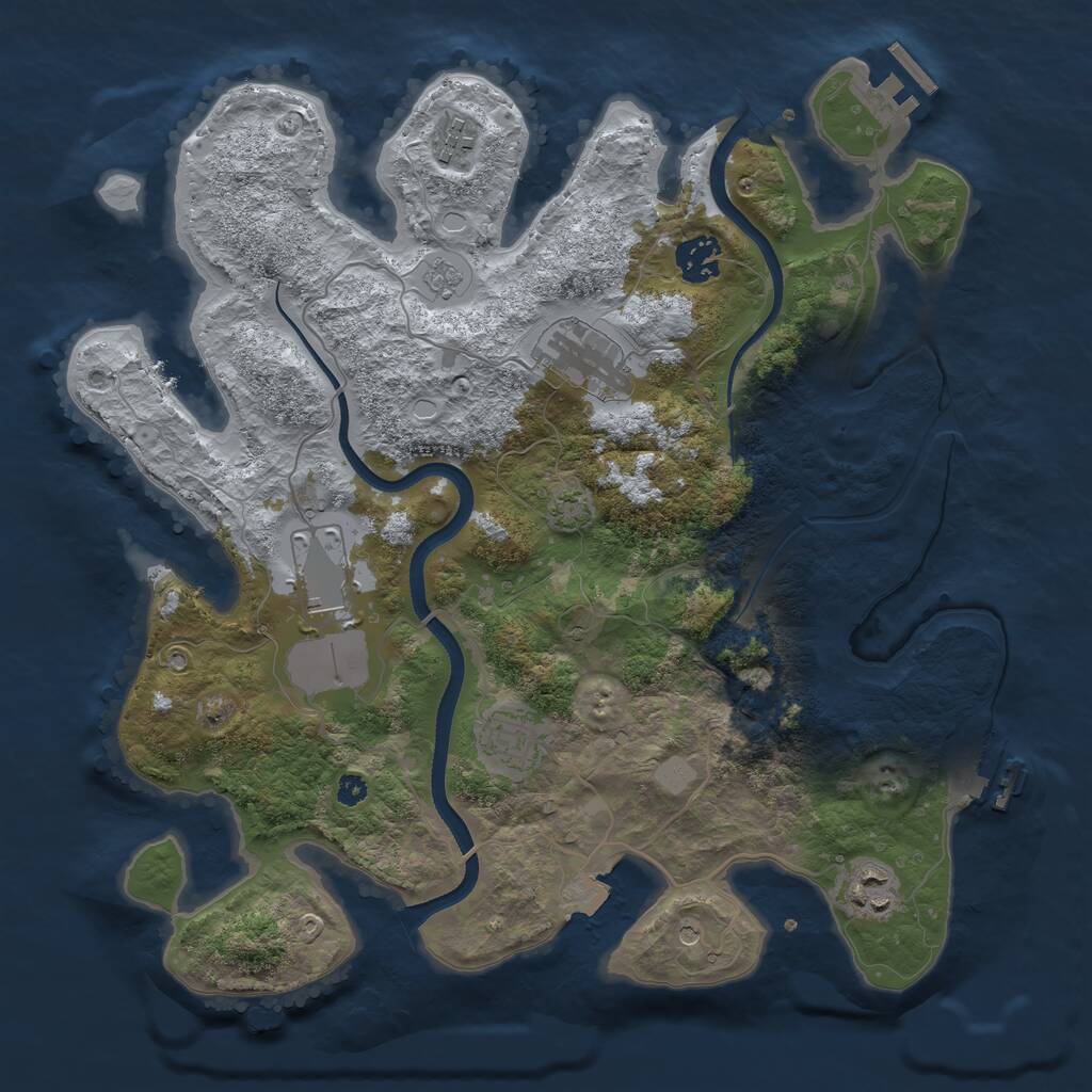 Rust Map: Procedural Map, Size: 3500, Seed: 1184555829, 12 Monuments