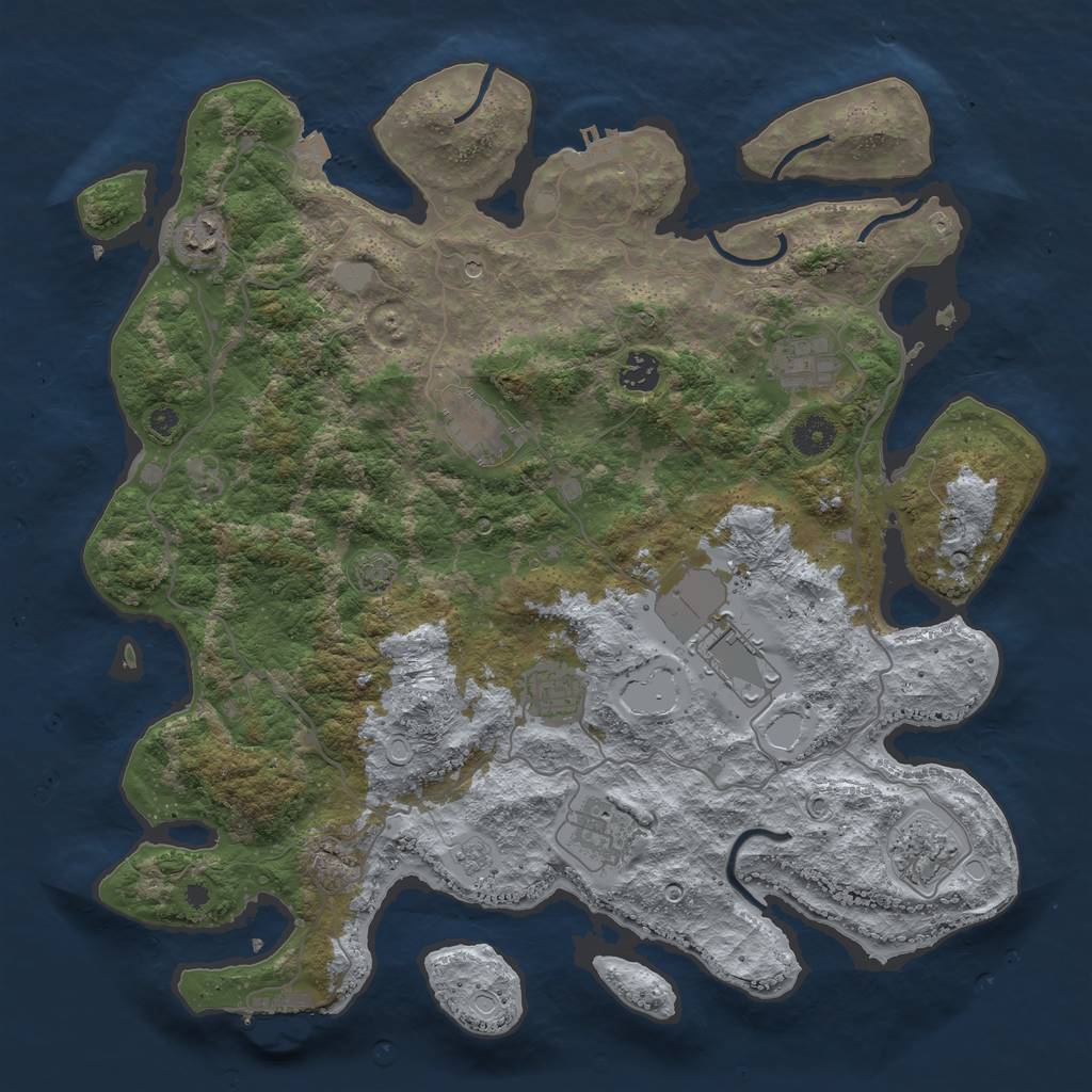 Rust Map: Procedural Map, Size: 4000, Seed: 53145015, 16 Monuments