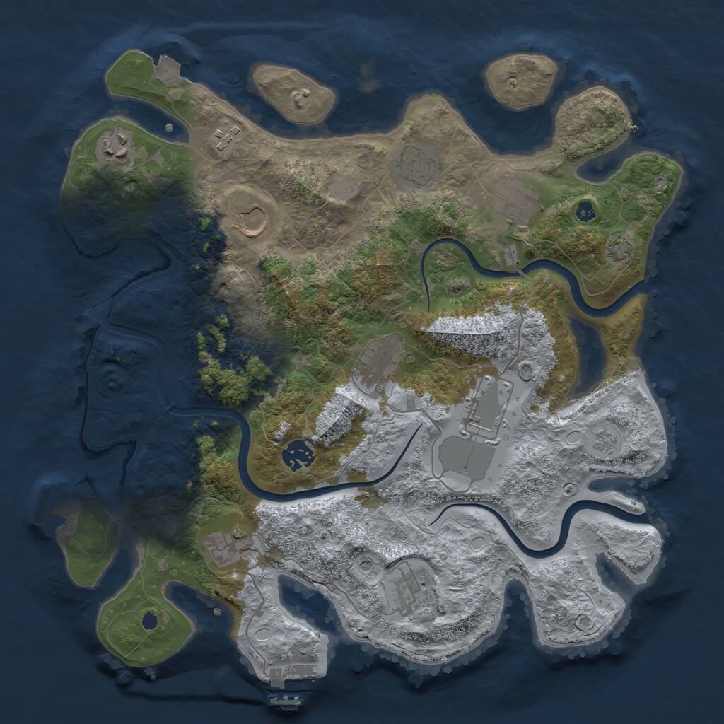 Rust Map: Procedural Map, Size: 3650, Seed: 10525389, 16 Monuments