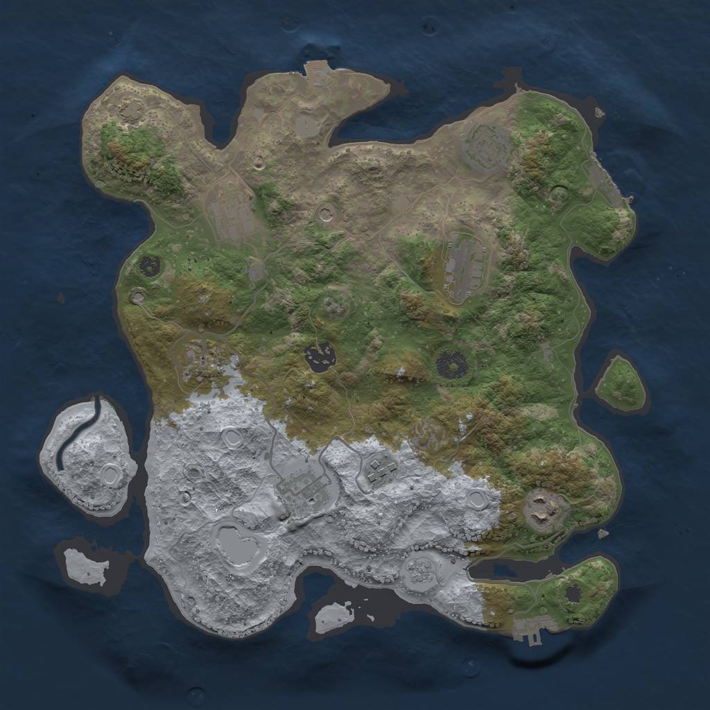 Rust Map: Procedural Map, Size: 3450, Seed: 45773676, 16 Monuments