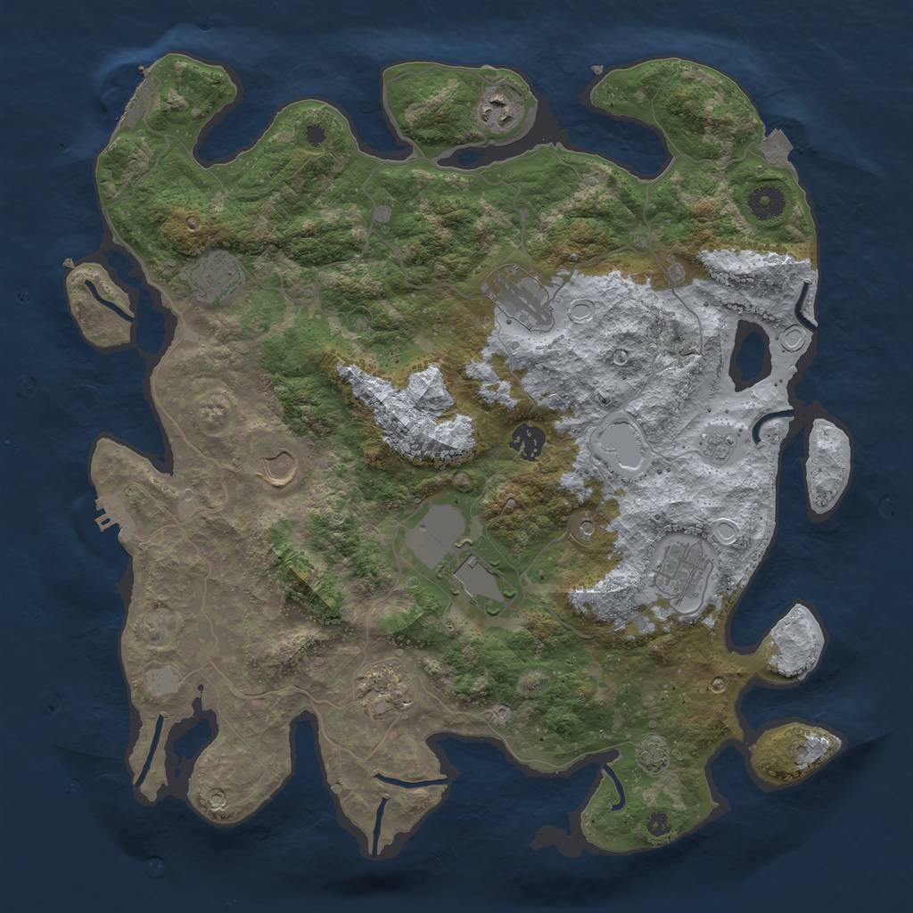 Rust Map: Procedural Map, Size: 3900, Seed: 1180837413, 16 Monuments