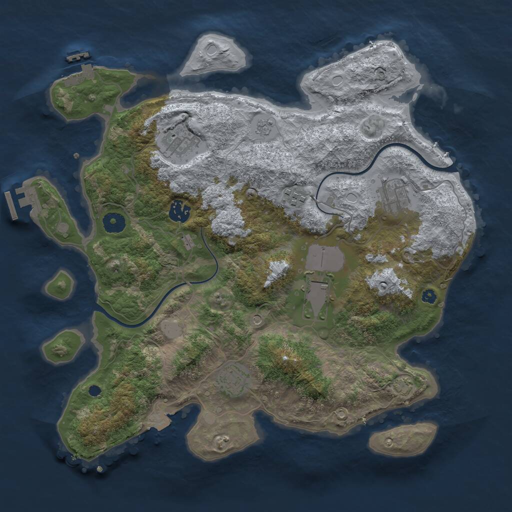 Rust Map: Procedural Map, Size: 3550, Seed: 36281786, 12 Monuments