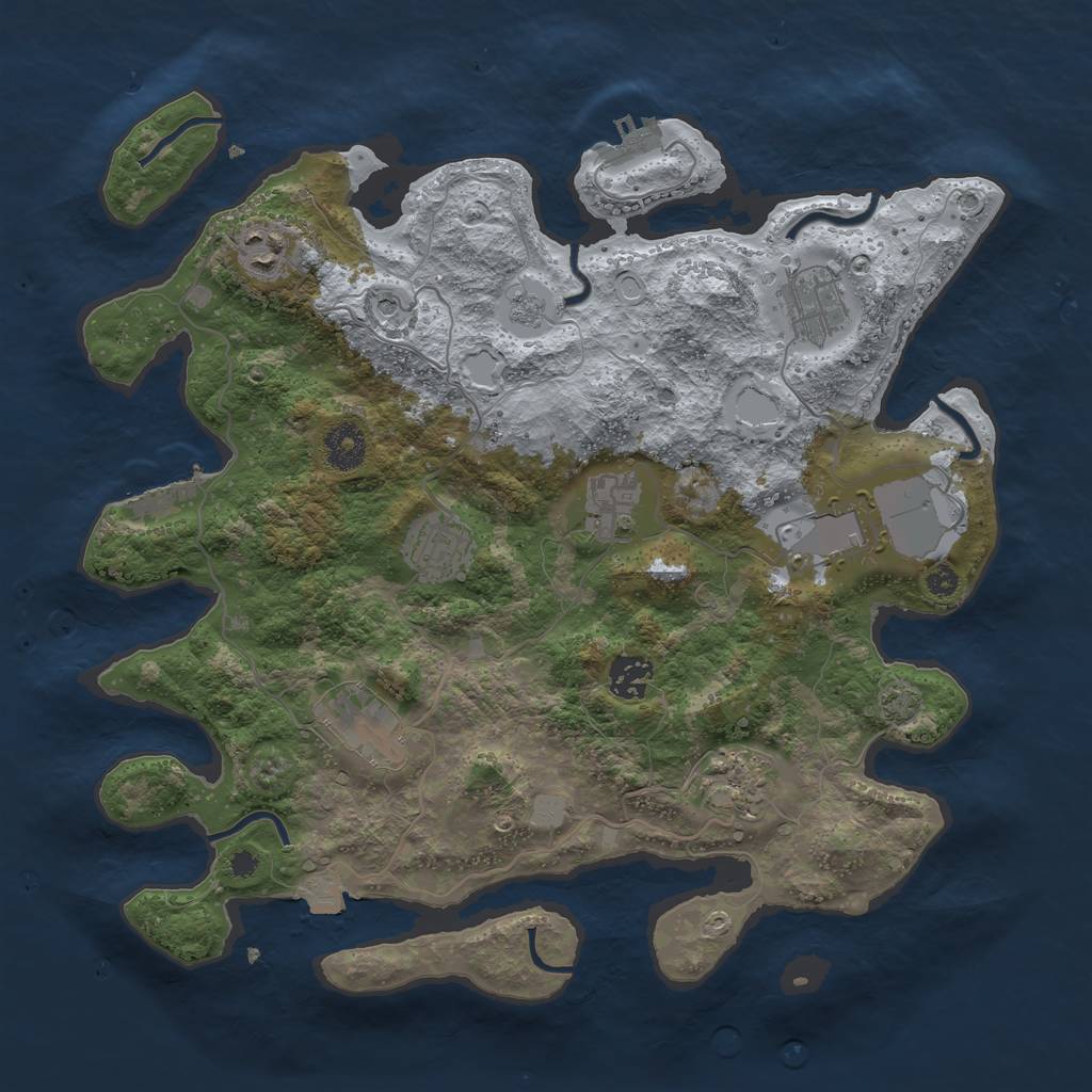 Rust Map: Procedural Map, Size: 3600, Seed: 71694305, 16 Monuments